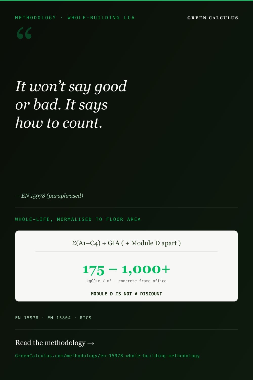 Whole-Building LCA under EN 15978 &mdash; GreenCalculus.com