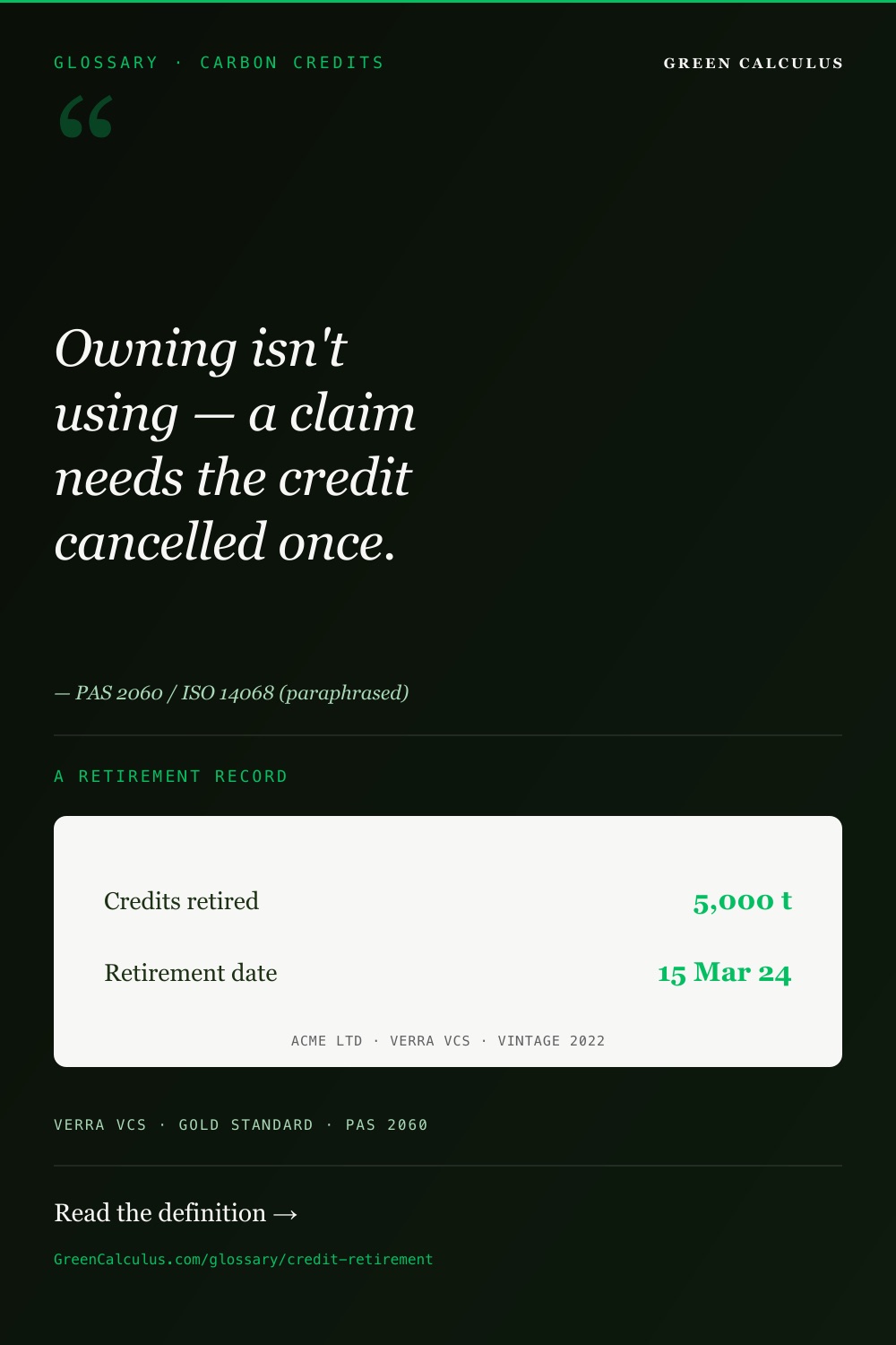 Credit Retirement &mdash; Definition and GHG Accounting Context &mdash; GreenCalculus.com