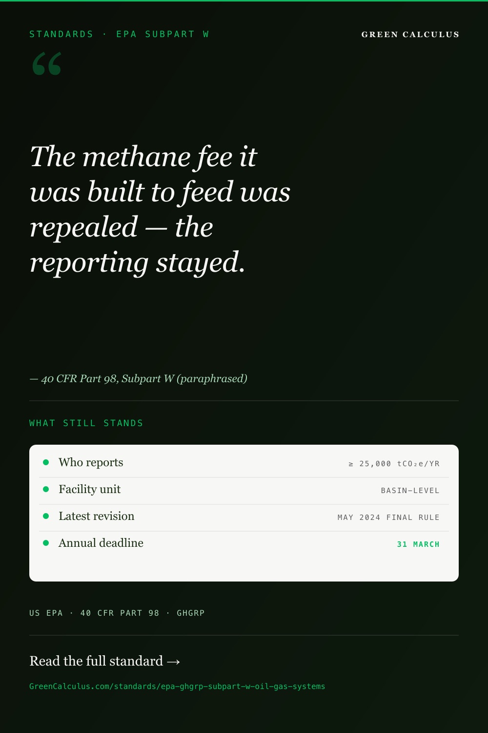 EPA GHGRP Subpart W &mdash; The Definitive Reference &mdash; GreenCalculus.com
